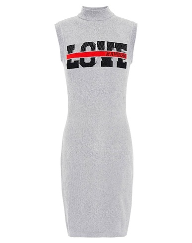 LOVE MOSCHINO Sheath dress Grey 31% Viscose, 23% Polyamide, 23% Acrylic, 23% Wool