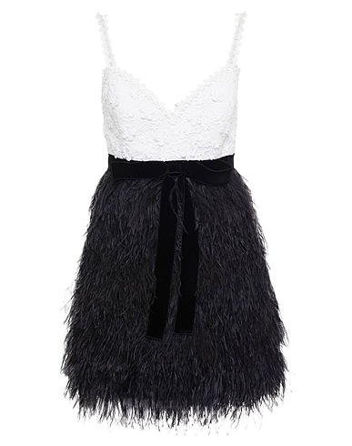 ANDREW GN Vestito corto Bianco 30% Viscosa, 25% Acetato, 25% Seta, 20% Poliestere, Piume di struzzo