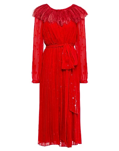VALENTINO GARAVANI Midi-Kleid Rot 50% Polyamid, 50% Seide, Straussenfedern