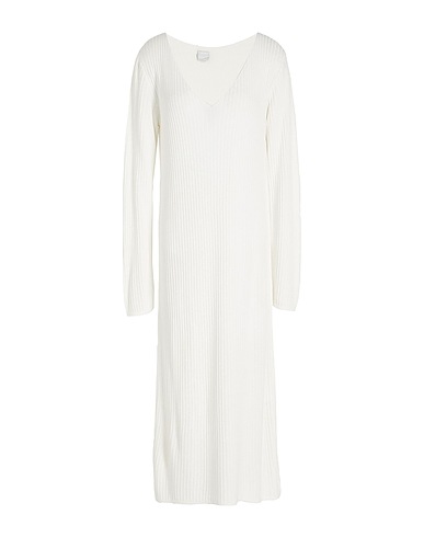 8 by YOOX Vestito da ufficio V-NECK RIBBED LONG DRESS
 Bianco 100% Viscosa
