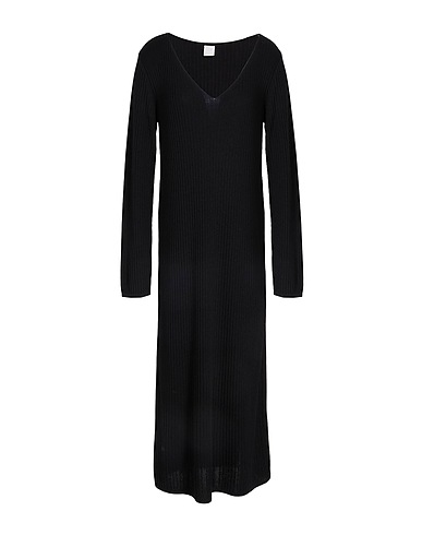 8 by YOOX Midi dress V-NECK RIBBED LONG DRESS
 Black 100% Viscose