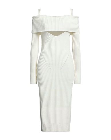 ANDREĀDAMO Midi dress Ivory 80% Viscose, 10% Polyester, 9% Polyamide, 1% Elastane