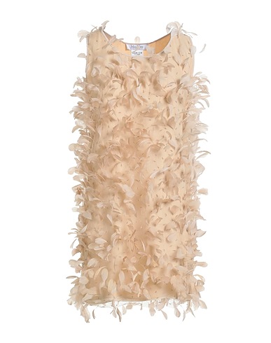 MAX MARA Vestito corto Beige 100% Poliammide, Piume di gallo, Poliestere, Seta