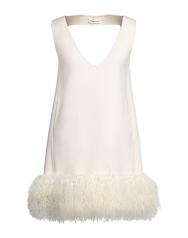 P.A.R.O.S.H. Short dress Ivory 100% Wool, Goat fur