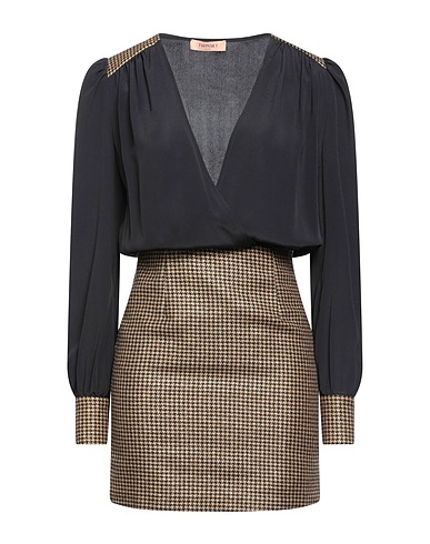 TWINSET Kurzes Kleid Schwarz 60% Wolle, 27% Polyamid, 9% Polyester, 4% Andere Fasern, Acetat