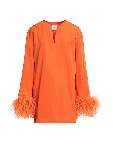 VALENTINO GARAVANI Elegant dress Orange 54% Cotton, 46% Polyester, Viscose, Silk, Ostrich feathers