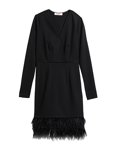 TWINSET Short dress Black 68% Viscose, 27% Polyamide, 5% Elastane, Ostrich feathers, Polyester