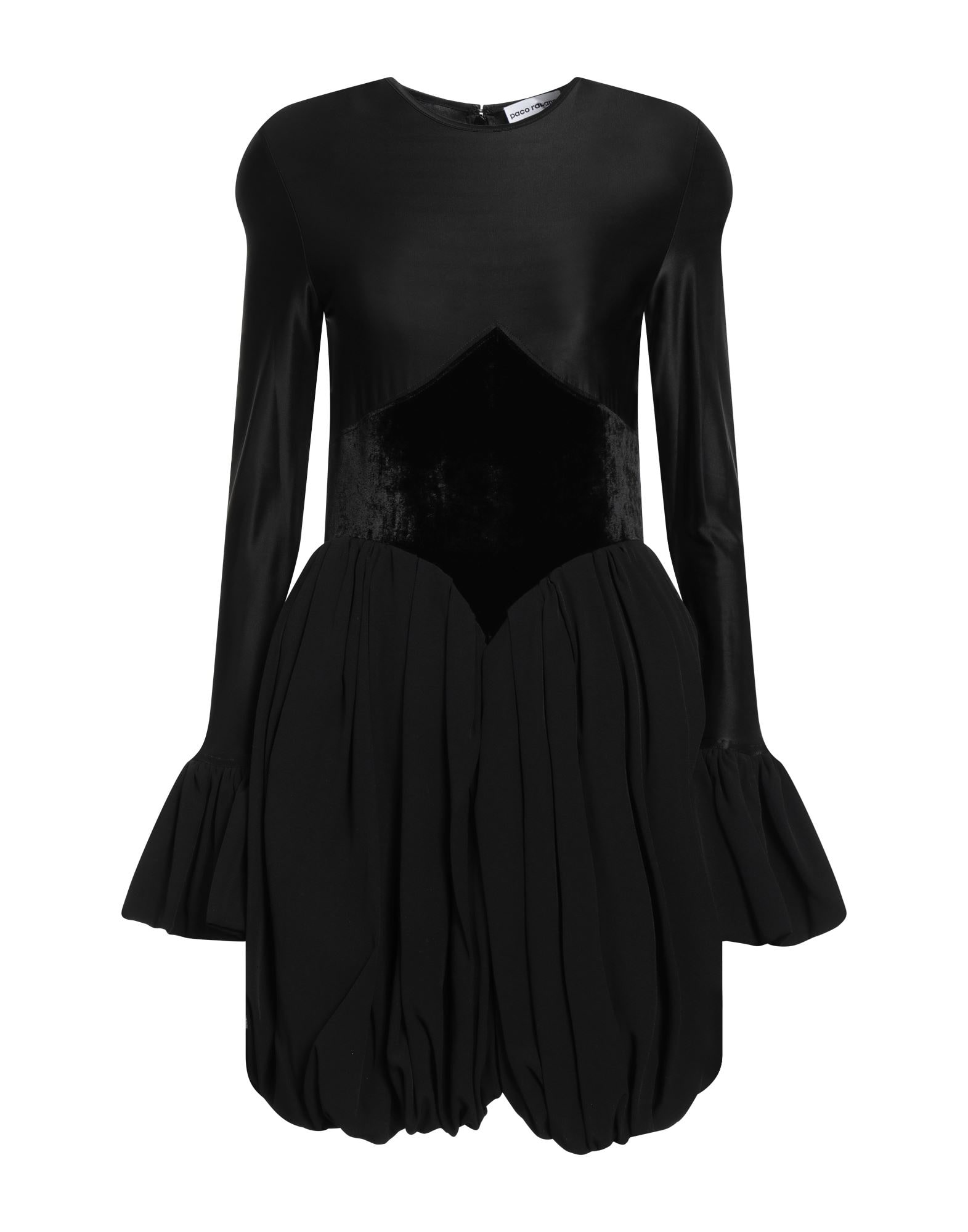 【関税込み】Rabanne ブラック ギャザー レザー ミニワンピース BLACK LONG DRESS IN LACE AND JERSEY | Rabanne
