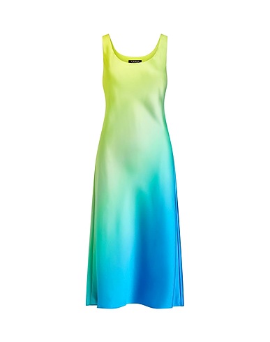 LAUREN RALPH LAUREN Long dress OMBRÃ©-PRINT CHARMEUSE MIDI DRESS
 Lime green 61% Recycled polyester, 39% Polyester