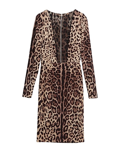 DOLCE&GABBANA ひざ丈ワンピース ベージュ シルク 85% / ナイロン 10% / ポリウレタン 5%