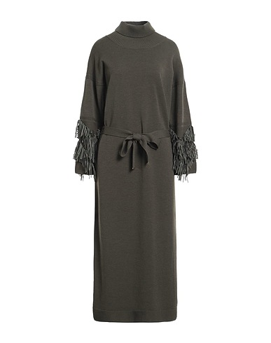 D.EXTERIOR Midi dress Military green 85% Merino Wool, 14% Polyester, 1% Polyamide