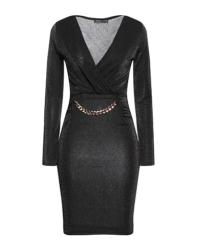 VANESSA SCOTT Short dress Black 64% Viscose, 16% Metallic Polyester, 14% Polyamide, 6% Elastane