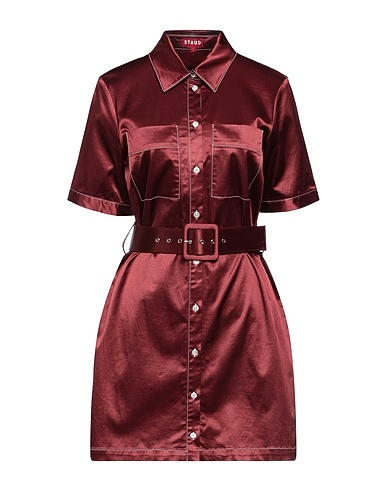 STAUD Shirt dress Burgundy 56% Cotton, 40% Viscose, 4% Elastane