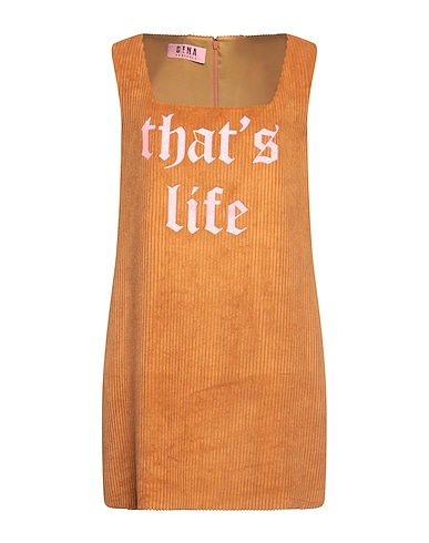 GINA GORGEOUS Short dress Camel 85% Polyester, 15% Polyamide