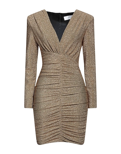 SOALLURE Short dress Gold 78% Viscose, 10% Polyethylene, 8% Polyamide, 4% Elastane