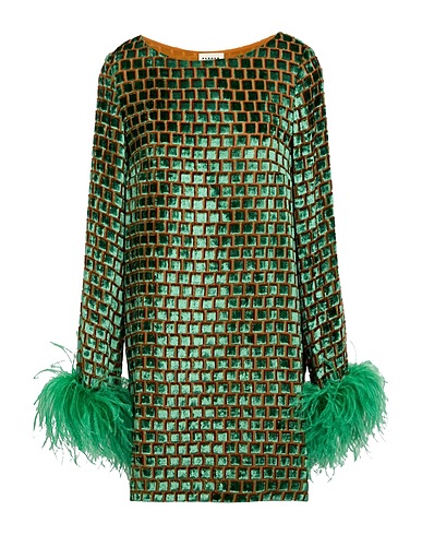 P.A.R.O.S.H. Vestito corto Verde 60% Viscosa, 25% Seta, 15% Poliammide, Piume di tacchino