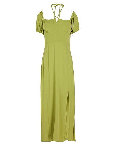 8 by YOOX Midi dress VISCOSE PUFF-SLEEVE MIDI DRESS Sage green 100% Viscose