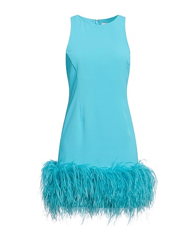ISABELLE BLANCHE Paris Short dress Sky blue 100% Polyester, Ostrich feathers