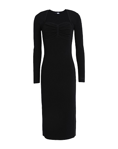 KARL LAGERFELD Midi dress LS CUT OUT KNIT DRESS
 Black 83% Recycled viscose, 17% Polyester