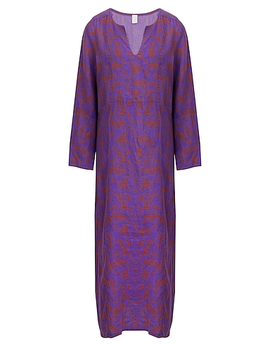 8 by YOOX Long dress PRINTED LINEN V-NECK MAXI DRESS
 Purple 100% Linen