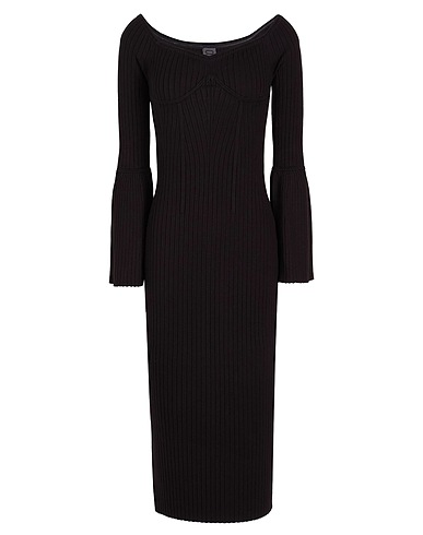 8 by YOOX Midi-Kleid VISCOSE BLEND OFF SHOULDER RIBBED KNIT MIDI DRESS
 Schwarz 72% Viskose, 28% Recyceltes Polyamid
