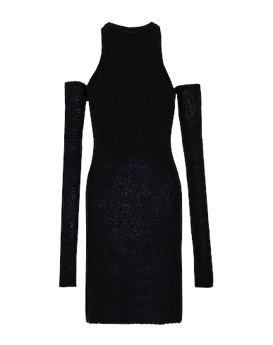 8 by YOOX Sheath dress KNITTED OPEN SHOULDER MINI DRESS
 Black 51% Recycled polyamide, 49% Wool