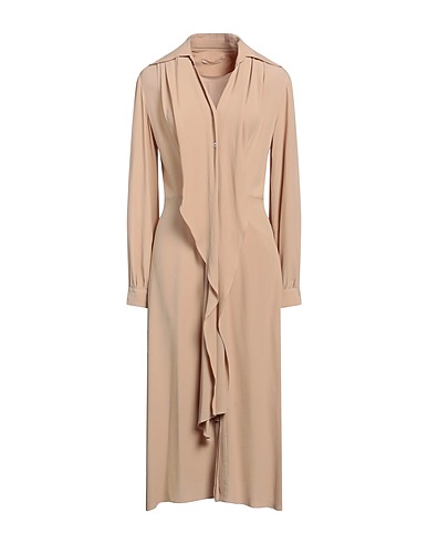 SEVENTY VENEZIA Midi dress Sand 65% Acetate, 35% Silk, Mother-of-pearl