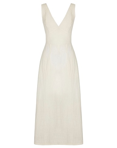8 by YOOX Vestito da ufficio SLEEVELESS MIDI DRESS
 Avorio 100% Lino