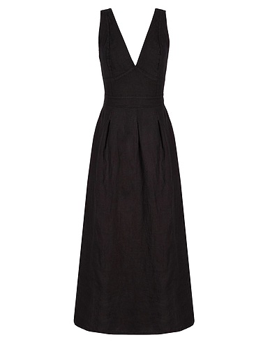 8 by YOOX Midi dress SLEEVELESS MIDI DRESS
 Black 100% Linen