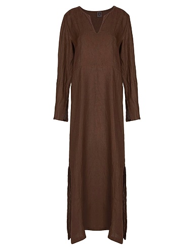 8 by YOOX Long dress LINEN V-NECK MAXI DRESS
 Dark brown 100% Linen