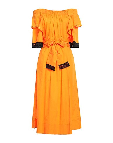 CLIPS Midi dress Orange 79% Cotton, 18% Polyamide, 3% Elastane