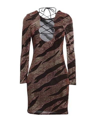 VANESSA SCOTT Short dress Camel 70% Nylon, 25% Metallic fiber, 5% Elastane