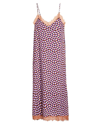 8 by YOOX Midi dress PRINTED SLIP MIDI DRESS W/ LACE-TRIMS
 Brown 100% Viscose
