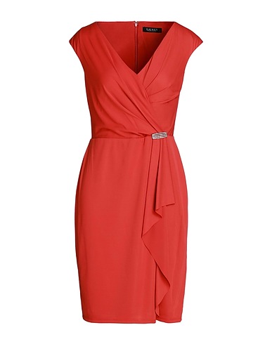 LAUREN RALPH LAUREN Sheath dress JERSEY CAP-SLEEVE COCKTAIL DRESS
 Brick red 94% Polyester, 6% Elastane