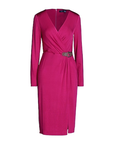LAUREN RALPH LAUREN Midi dress BUCKLE-TRIM JERSEY COCKTAIL DRESS
 Magenta 94% Viscose, 6% Elastane, Leather
