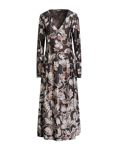 MALÌPARMI Midi dress Dark brown 86% Polyester, 14% Elastane