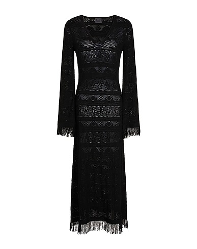 8 by YOOX Long dress WOOL BLEND FRINGED KNIT MAXI DRESS
 Black 35% Recycled polyester, 35% Viscose, 30% Merino Wool
