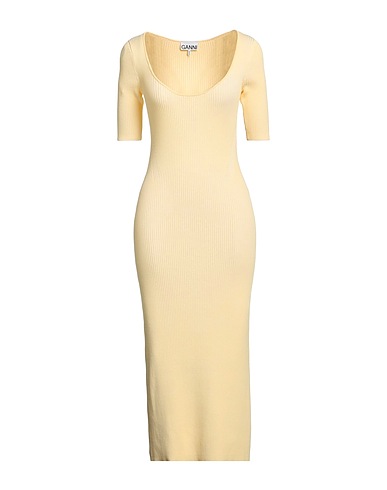 GANNI Midi-Kleid Pastellgelb 55% Rayon, 29% Polyamid, 16% Elastan