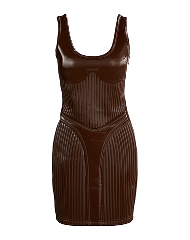 MUGLER Sheath dress Chocolate brown 64% Polyester, 31% Polyurethane, 5% Rubber