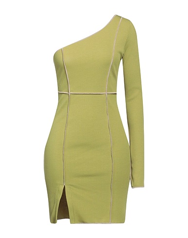 DONDUP One-shoulder dress Lime green 62% Polyester, 34% Cotton, 4% Elastane