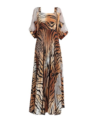 BEATRICE .B Vestito lungo Marrone 100% Poliestere, Viscosa, Poliammide