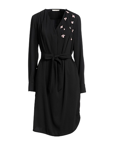 SEVENTY VENEZIA Short dress Black 100% Polyester, Mother-of-pearl