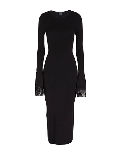 8 by YOOX Midi dress VISCOSE BLEND FRINGED KNIT MIDI DRESS
 Black 72% Viscose, 28% Recycled polyamide