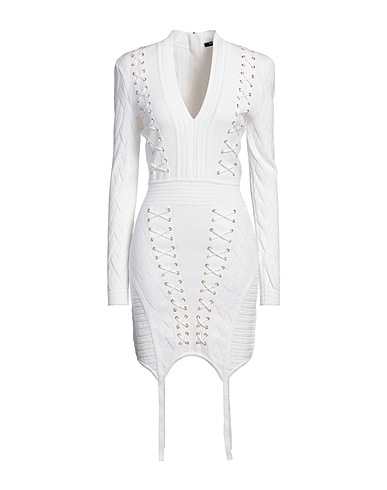 BALMAIN Sheath dress Ivory 83% Viscose, 17% Polyester