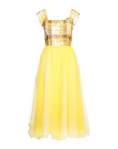 ELISABETTA FRANCHI Midi dress Yellow 80% Polyester, 20% Viscose, Polyamide, Plastic