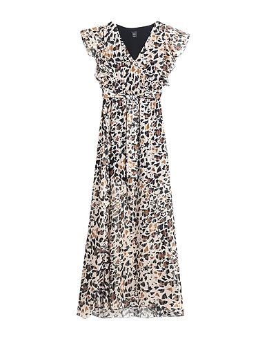 PINKO Long dress Beige 98% Polyester, 2% Metal