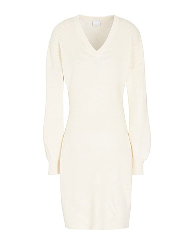 8 by YOOX Short dress ORGANIC COTTON V-NECK PUFF L/SLEEVE KNIT DRESS
 Cream 100% Organic cotton
