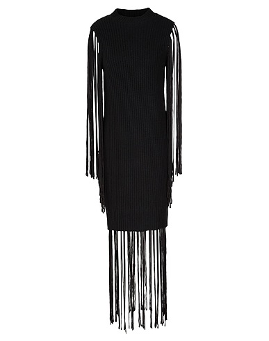 8 by YOOX Vestito lungo WOOL BLEND SLEEVELESS MIDI DRESS WITH FRINGES
 Nero 45% Poliammide riciclato, 30% Cotone organico, 25% Lana Merino