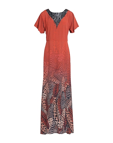 CAVALLI CLASS Long dress Brown 100% Viscose, Polyester