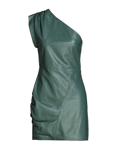 8 by YOOX One-shoulder dress LEATHER ONE-SHOULDER MINI DRESS
 Dark green 100% Lambskin